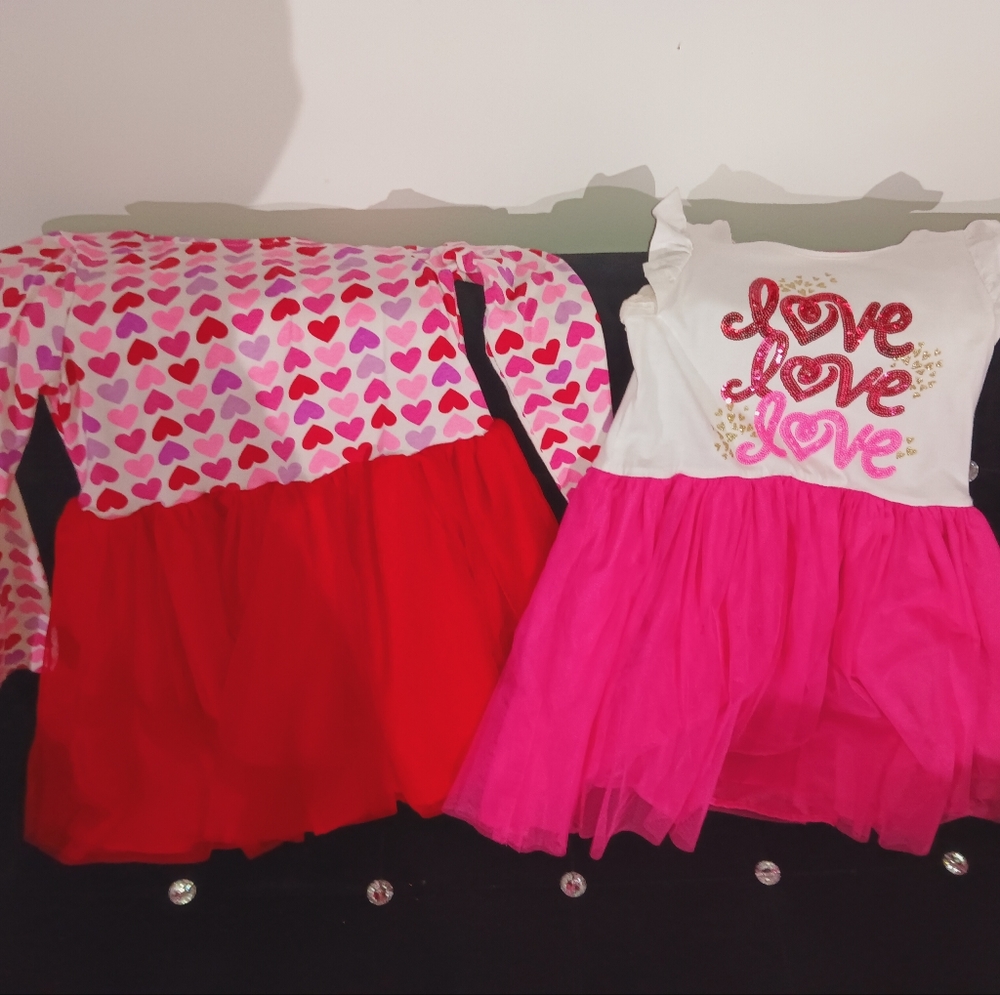 Girls' Pink & Red Heart Tulle Dress Set - Love Graphic